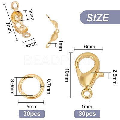30Pcs Brass Lobster Claw Clasps with 30Pcs Open Jump Rings & 30Pcs Bead Tips KK-GO0001-13-1