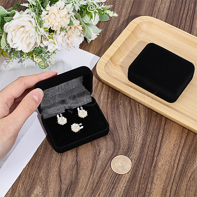 4Pcs Velvet Gift Cufflink Boxes with Hinged Lid and Black Inside CON-PH0003-64B-1