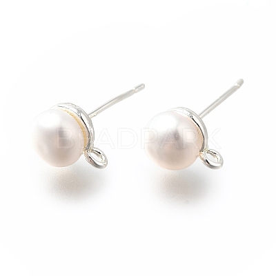 Natural Pearl Stud Earrings Findings KK-B059-33S-1