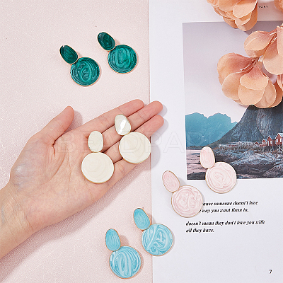 4 Pairs 4 Colors Alloy Enamel Flat Round Dangle Stud Earrings for Women EJEW-FI0002-65-1