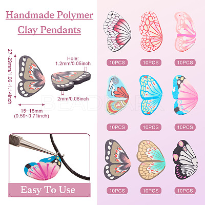 90Pcs 9 Colors Handmade Polymer Clay Pendants CLAY-TA0001-22-1