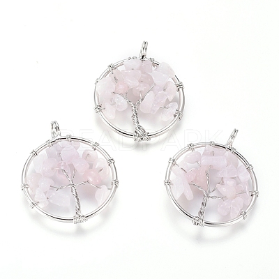 Natural Rose Quartz Pendants X-G-E419-08P-1