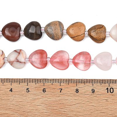 Gradient Color Cherry Quartz Glass & Natural Rose Quartz & Red Netstone & Picture Jasper & Petrified Wood Beads Strands G-B185-A10-1