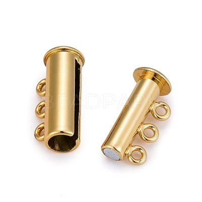 3-Strands 6-Holes Tube Brass Magnetic Slide Lock Clasps X-KK-D473-G-NF-1