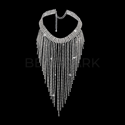 1Pc Iron Rhinestone Tennis Chains Bib Necklace NJEW-FG0001-11B-1