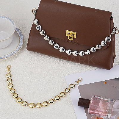 2Pcs 2 Colors CCB Plastic Heart Beaded Bag Handles with Clasps AJEW-CL0005-65-1