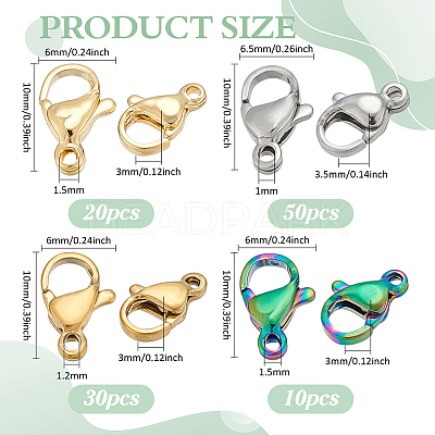 110Pcs 4 Styles 304 Stainless Steel Lobster Claw Clasps STAS-PH0006-54-1