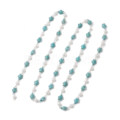 2Pcs 2 Colors Synthetic Turquoise & Glass Pearl Link Chains AJEW-JB01594-02-1