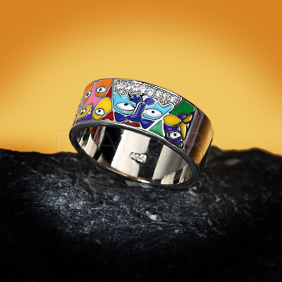 Eye Pattern Brass Micro Pave Clear Cubic Zirconia Enamel Finger Rings FS-WGB4C19-02-1