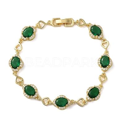 Heart & Oval Brass Micro Pave Cubic Zirconia Link Chain Bracelets for Women BJEW-A163-03G-04-1