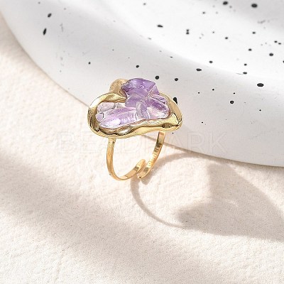 Heart Natural Amethyst Finger Rings STAS-Z112-10G-01-1