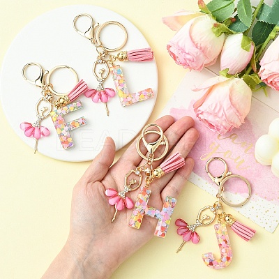 Letter A~Z Transparent Glitter Resin Pendant Keychains KEYC-FZ00024-11-1