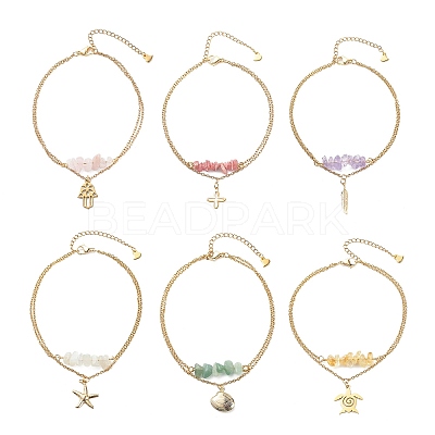 304 Stainless Steel Multi-Strand Charm Anklets AJEW-AN00511-1