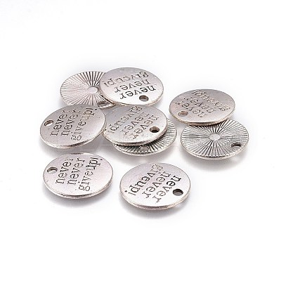 Tibetan Style Alloy Flat Round Carved Word Never Give Up Pendants LS-TIBEP-12585-AS-NR-1