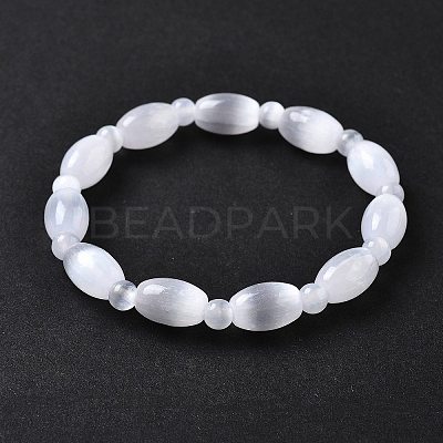 Natural Selenite Beaded Stretch Bracelets for Women BJEW-F481-01B-1