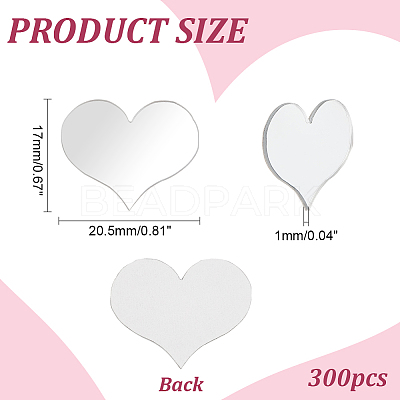 300Pcs Heart Mirror Self Adhesive Acrylic Mosaic Tiles DIY-PH0021-93-1