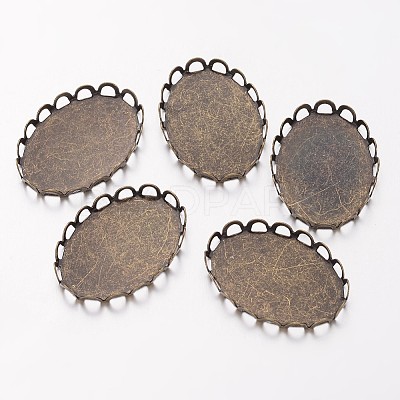 Flat Oval Brass Lace Edge Bezel Cups X-KK-E185-AB-NF-1