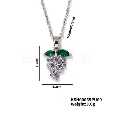 Delicate Grape Brass Rhinestones Pendant Necklace with Cable Chain for Women Girl PO3545-1