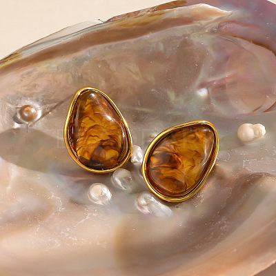 304 Stainless Steel Resin Stud Earrings for Women GX1070-1