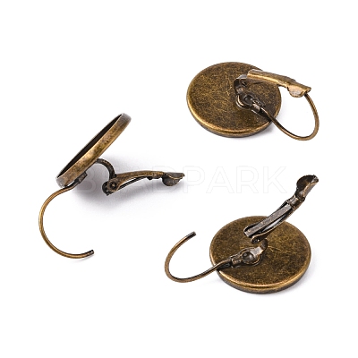 Antique Bronze Brass Bezel Leverback Earring Findings for Cabochons X-KK-C1244-16mm-AB-NR-1
