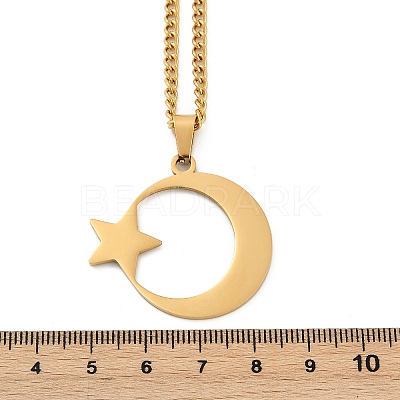 201 Stainless Steel Crescent Moon Star Pendant Twisted Chain Necklaces NJEW-S387-07G-1