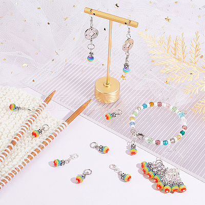 100 Charms of 5pcs Alloy Flower with Resin Beaded Cluster Dangle Wine Glass Charms AJEW-AR0001-47-1