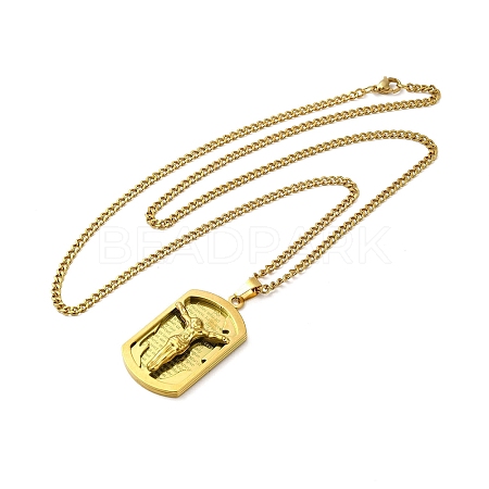 Jesus Rectangle Tag 201 Stainless Steel Pendant Necklace with Iron Box Chains LS-NJEW-D048-07G-1