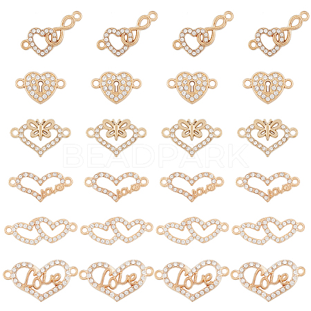48Pcs 6 Styles Alloy Crystal Rhinestone Connector Charms RB-SC0001-10-1