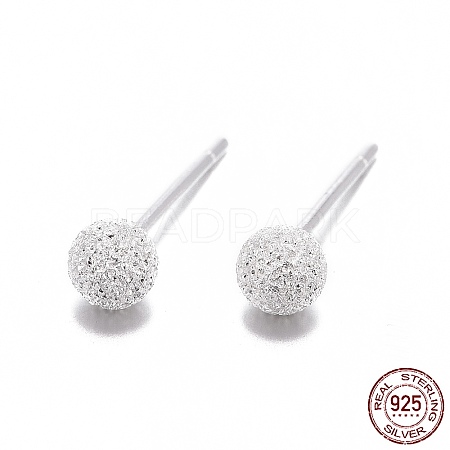 Textured 925 Sterling Silver Ball Stud Earrings EJEW-L202-004A-1