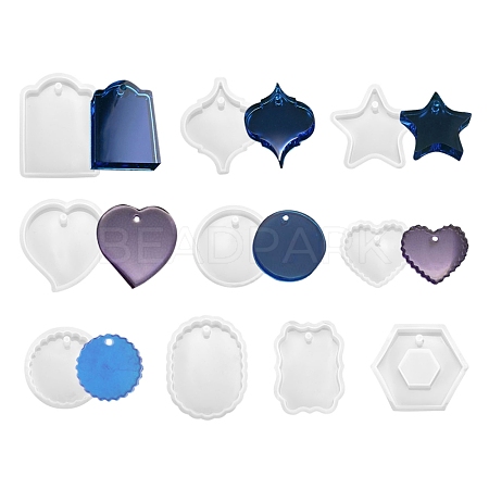 10Pcs Geometry/Teardrop/Heart Pendant/Lantern & Links Silicone Molds DIY-LS0003-27-1