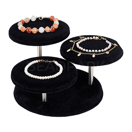 3-Tier Wood Covered Velvet Jewelry Display Risers ODIS-WH0026-13A-1