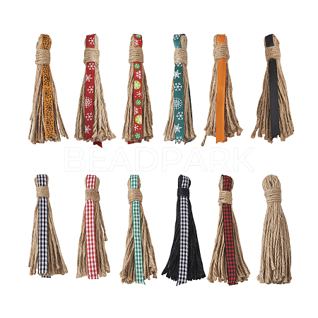 Beadthoven 12Pcs 12 Style Jute Tassel Pendants FIND-BT0001-19-1