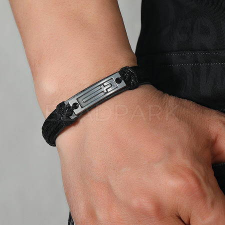 Alloy Rectangle with Cross Link Bracelet BJEW-C037-01A-1