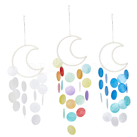3Pcs 3 Colors Cotton Cord Wrapped Iron Moon Wind Chimes HJEW-BC0001-55-1