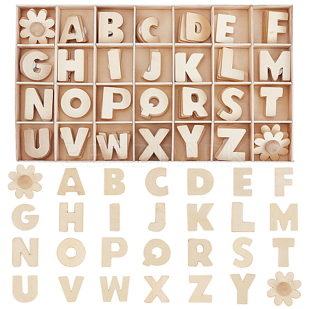 Unfinished Wood Alphabet & Flower Puzzles DIY-WH0366-07-1