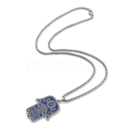 304 Stainless Steel Enamel Hamsa Hand Pendant Necklaces NJEW-G115-07P-01-1