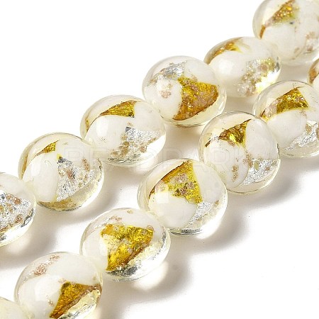 Handmade Gold Foil and Silver Foil Lampwork Flat Round Beads FOIL-C001-02G-1