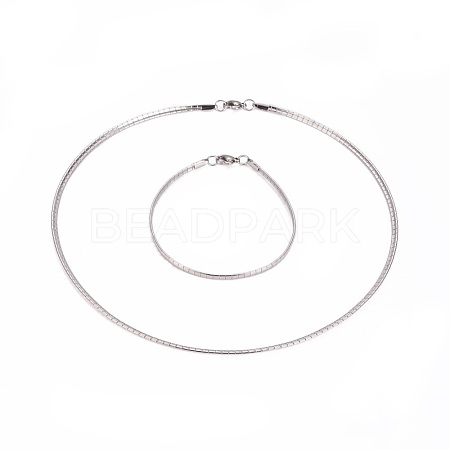 304 Stainless Steel Choker Necklaces and Bangles Jewelry Sets SJEW-L144-A03-P-1