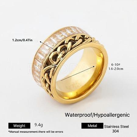 304 Stainless Steel Rhinestone Wide Band Finger Rings XC5005-22-1