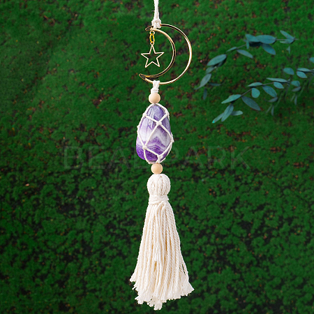 Handmade Macrame Cotton with Natural Amethyste Pendant Decorations AUTO-PW0001-13H-1