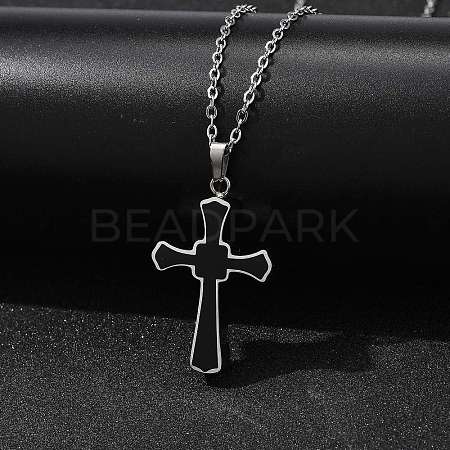 304 Stainless Steel Black Enamel Cross Urn Ashes Necklaces STAS-Z106-05P-1