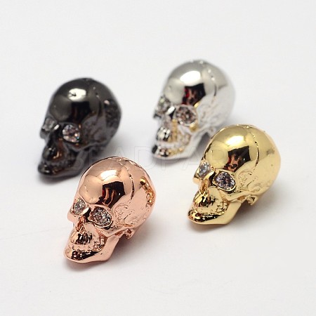Skull Brass Micro Pave Cubic Zirconia Beads ZIRC-F018-03M-1