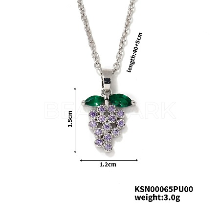 Delicate Grape Brass Rhinestones Pendant Necklace with Cable Chain for Women Girl PO3545-1