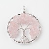 Tree of Life Natural Rose Quartz Big Pendants G-L455-D07-1