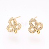 Brass Micro Pave Cubic Zirconia Stud Earring Findings KK-F753-03G-RS-1