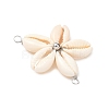 Natural Mixed Cowrie Shell Connector Charms PALLOY-JF03858-01-4