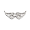 Brass Micro Pave Clear Cubic Zirconia Hollow Wings with Heart Connector Charms KK-L229-062P-1