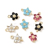 Brass Pave Cubic Zirconia Flower Links Connector Charms KK-H089-34G-1