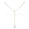 Adjustable Natural Keshi Pearl Rectangle Pendant 304 Stainless Steel Cable Chain Lariat Y Necklaces NJEW-JN05950-2
