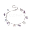 Natural Fluorite Chips & Moon Charms Anklet AJEW-AN00512-06-1